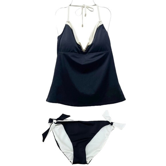 NWT Vince Camuto Halter Takini Black & Cream Two Piece Swimsuit Size Medium NEW - Picture 1 of 15